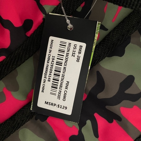 Badgley Mischka Nylon Pink Camo Backpack with Detachable Pocket NWT - Picture 4 of 6